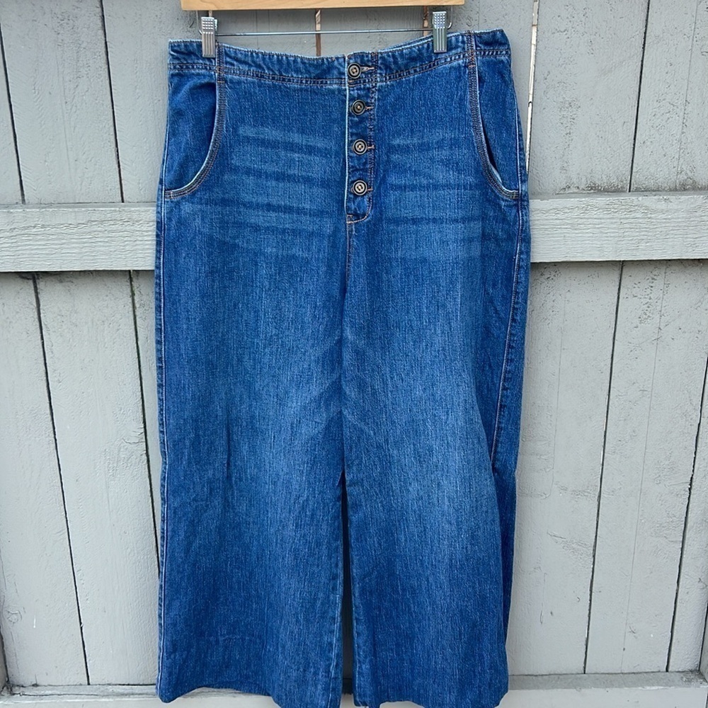 Pilcro Anthropologie Wide Leg Jeans Button Fly Size 33 Bohemian High Rise